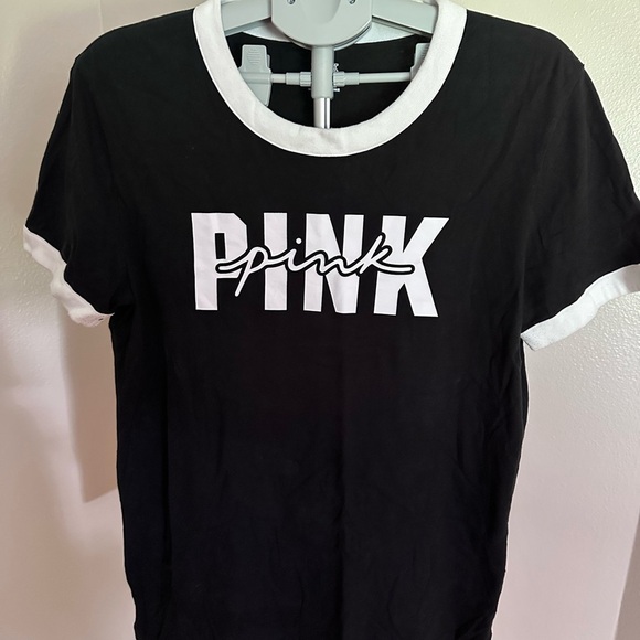 PINK Victoria's Secret Tops - PINK Victoria's Secret Black and White Graphic Polo T-Shirt